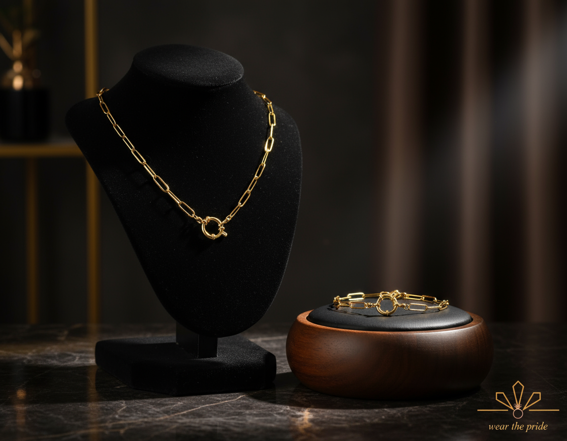 18K Real Gold-Plated Bubble Buckle Necklace and Bracelet Set