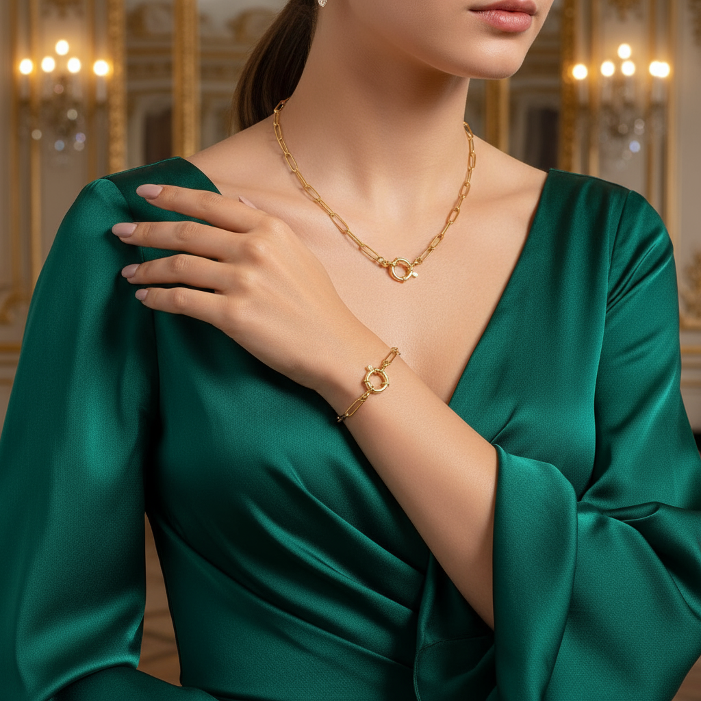 18K Real Gold-Plated Bubble Buckle Necklace and Bracelet Set