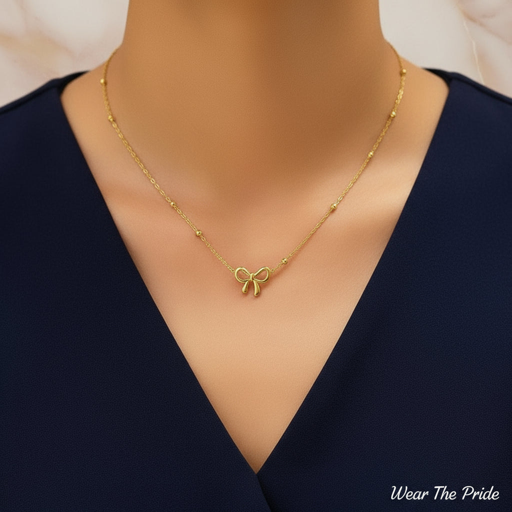 Gold-Plated Anti Tarnish Infinity Bow Pendant