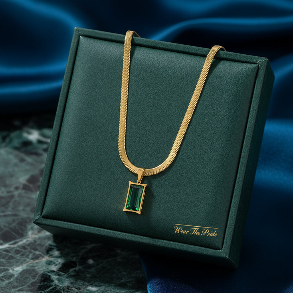 Gold-Plated Anti Tarnish Green Geometric Pendant