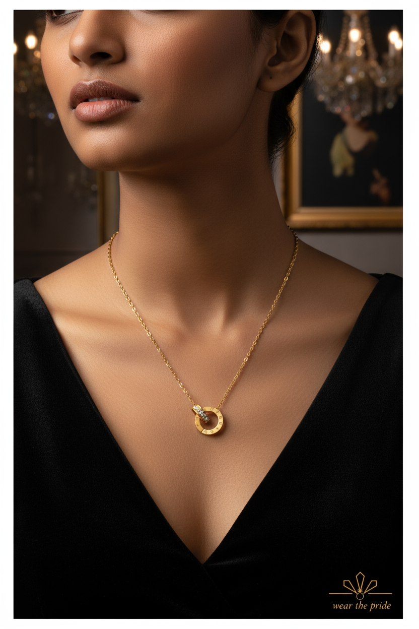 Ring Buckle Roman Digital Diamond Necklace