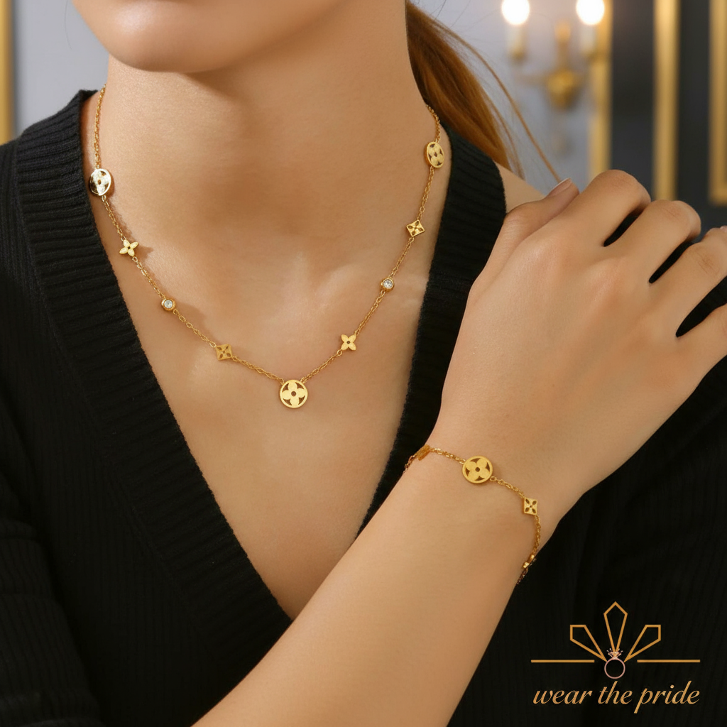 Elegant 18K Gold Plated Necklace Bracelet Set