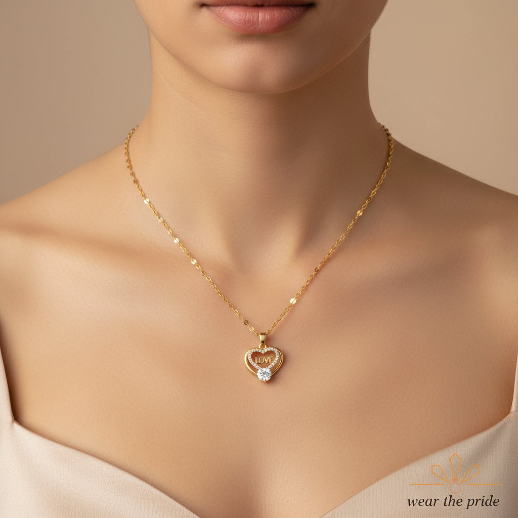 Lady Heart Shape Flower Pendant Necklace